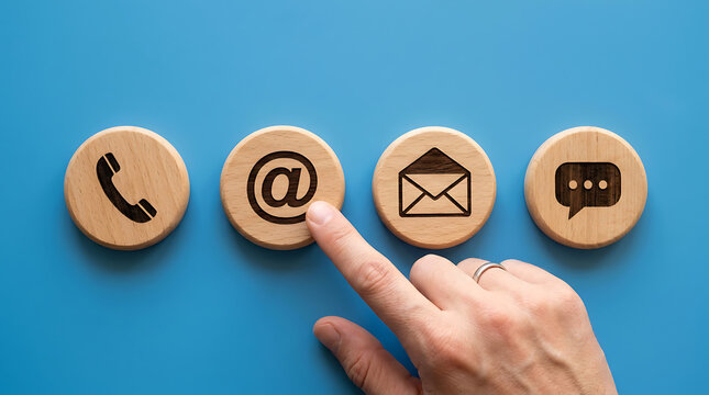 Finger touching email icon on wood disc