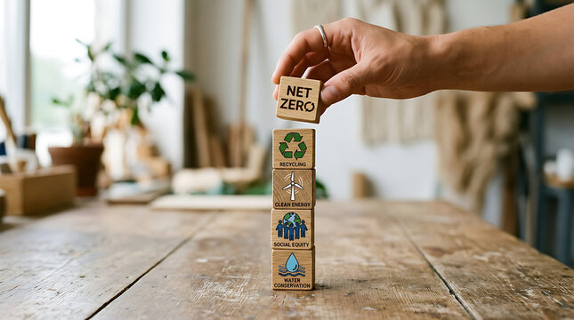 Hand stacking wooden eco recycle blocks