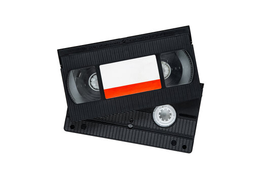 Two vintage black VHS video cassette tapes isolated on white back