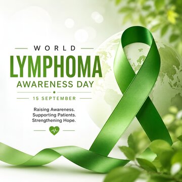 World lymphoma awareness day green ribbon symbol