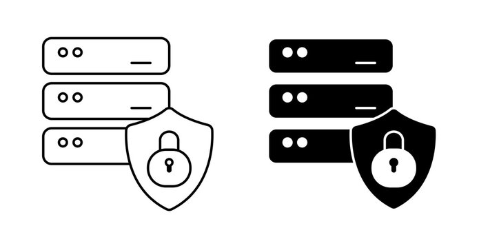 Secure Server Icon, Protected Data Storage and Network Infrastructure Vector
