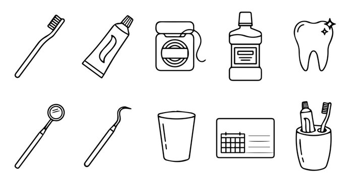 Dental Care Icon Set &ndash; Minimal Oral Hygiene Vector Collection
