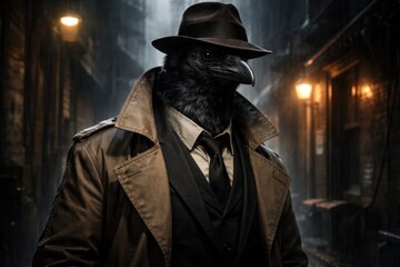 Naklejka premium Mysterious noir detective raven