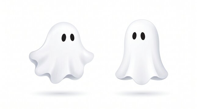 Two friendly cartoon ghosts with simple faces float on a plain white background