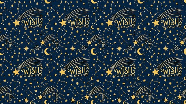 Celestial seamless pattern with shooting stars and moon icons