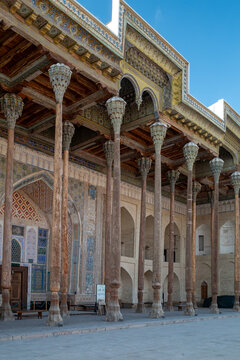 Bolo Hauz Mosque Courtyard Columns Bukhara Uzbekistan