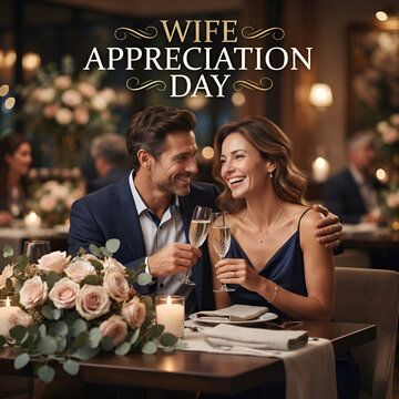 Couple celebrating wife appreciation day at dinner