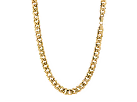 Gold cuban link chain necklace isolated on transparent background