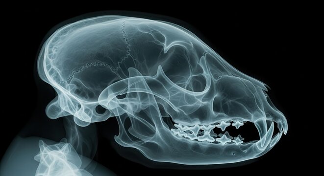 X-ray Image of Animal Skull with Detailed Bone Structure Analysis