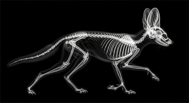 X-ray Image of a Running Animal Skeleton on Black Background