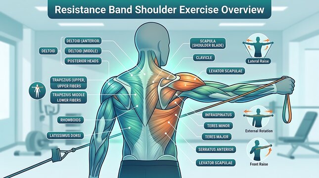 Resistance Band Shoulder Exercise Anatomy Infographic Chart