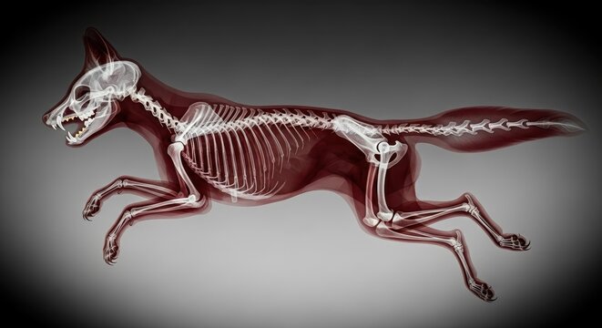 Detailed Anatomical X-ray Illustration of a Running Fox Skeleton