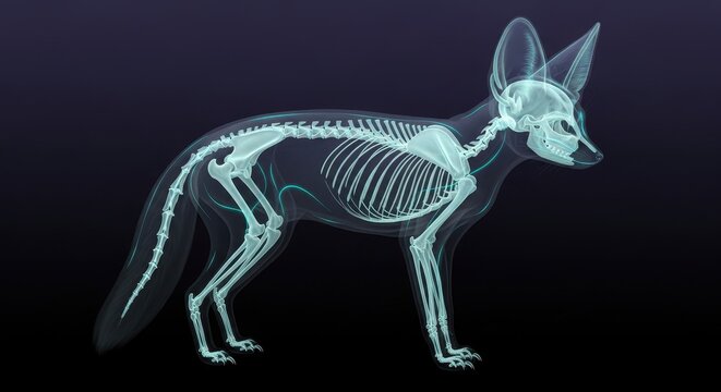 Detailed X-Ray View of a Fox Skeleton with Anatomical Structure