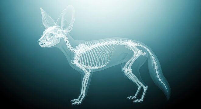 Detailed X-ray View of a Fennec Fox Skeleton Anatomy Display