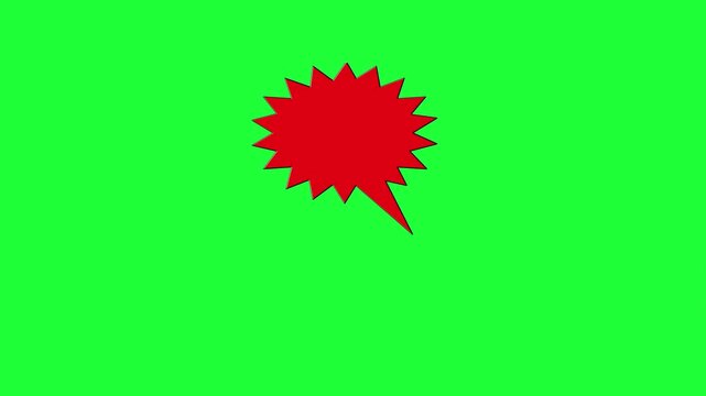 Red starburst speech bubble animation green screen chroma key announcement promotion sale explosion
