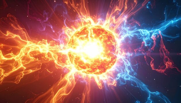 Fiery Cosmic Collision - A Spectacular Display of Energy and Light.