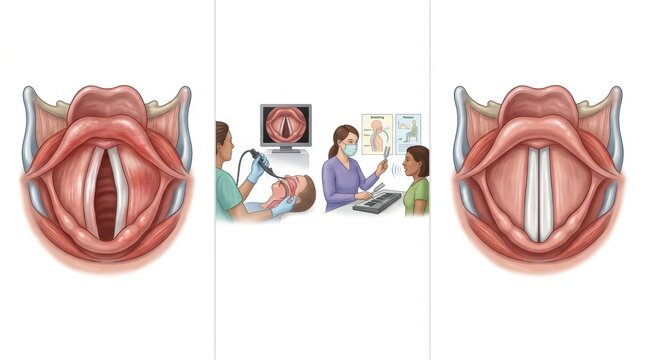 Medical examination of the larynx and vocal cords during speech therapy