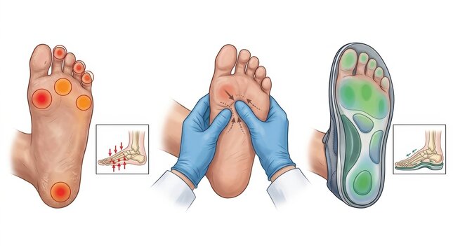 Medical illustration showing foot anatomy and pressure points for pain relief