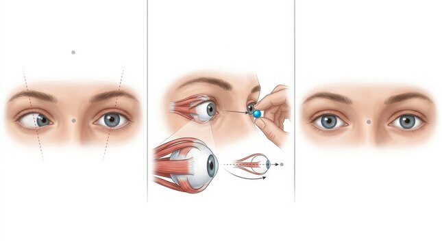 Illustration showing eye muscle movement and visual tracking exercises