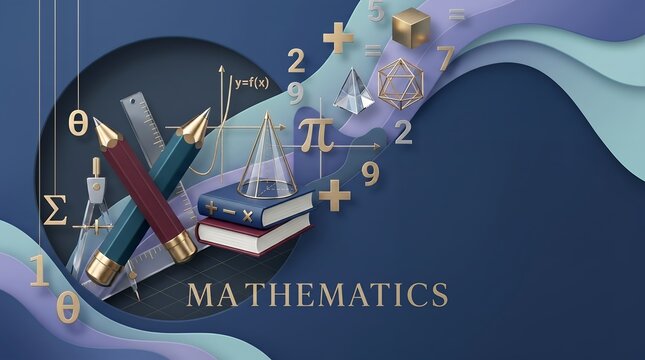 3D Abstract Geometric Shapes and Symbols Representing Abstract Mathematics Concepts