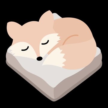 Cozy Sleeping Fox Character In Minimalist Flat Design With Alpha Background