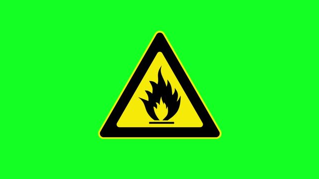 Animated Flammable Danger Sign Icon On Green Screen For Fire Hazard Warning Concept