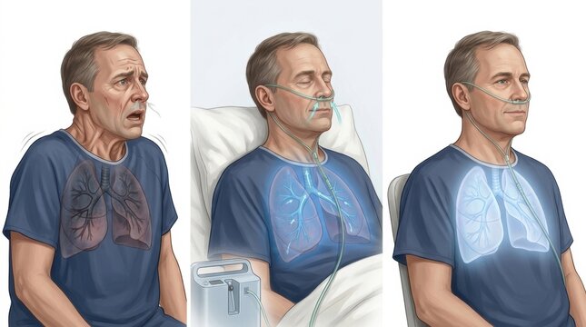 Patient experiencing respiratory distress and receiving oxygen therapy for lung issues
