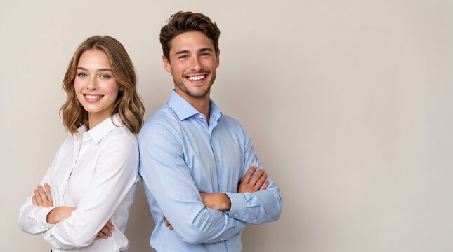 Portrait of happy business couple posing with arms crossed