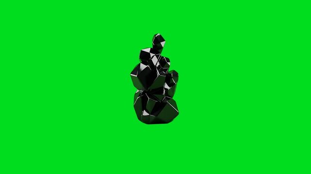 A cluster of glossy black crystals isolated on a solid chroma key background