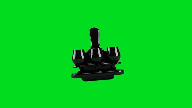 A sleek black three glass tasting paddle set against a vibrant green screen