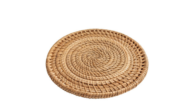 Round woven rattan wicker placemat plate coaster isolated on transparent background