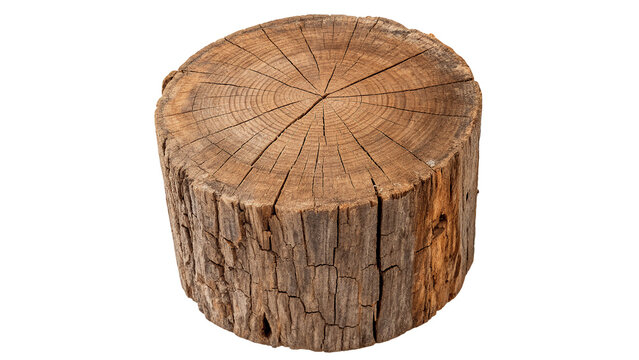 Round natural wooden tree trunk cross section log isolated on transparent background