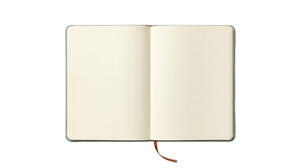 Minimalist open notebook with blank cream pages, clean paper sketchbook mockup, ivory journal spread on white background