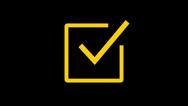 Minimalist yellow checkmark animation on black background, for ui and, ux tick success, confirm validation