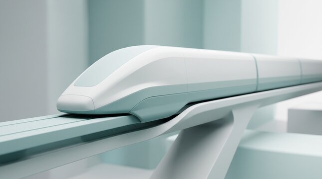 Sleek aerodynamic high-speed monorail on elevated track showcasing futuristic urban public transit and efficient smart city commuting.