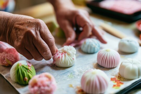 Japanese Sweet Maker Creating Delicate Wagashi