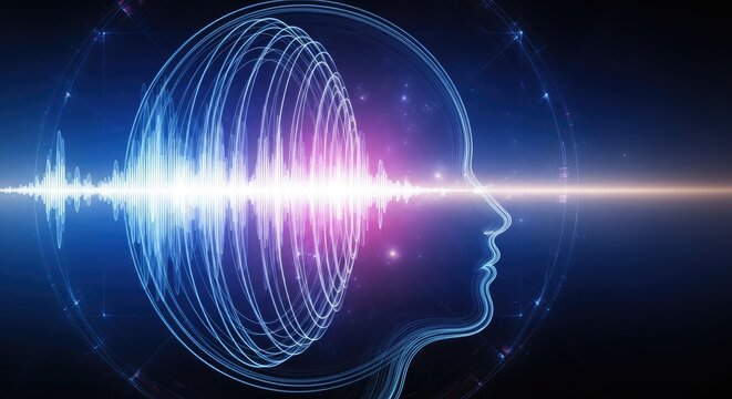 Digital representation of human mind and brain activity with sound waves.