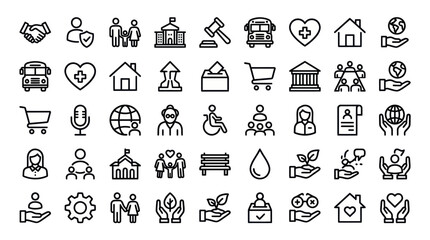 Fototapeta premium Community and public service vector line icon set.