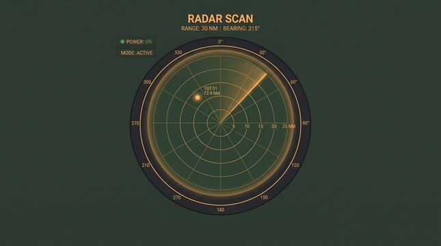 Digital radar screen interface showing a target detection scan on grid