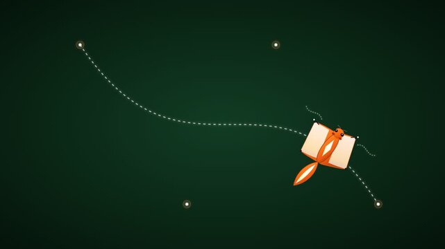 Abstract illustration of a flying object with dotted trail on dark background