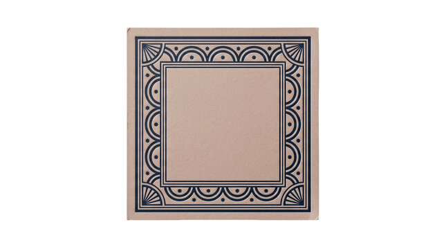 Art Deco square frame with geometric border, elegant vintage tile design in beige and navy blue, decorative invitation border