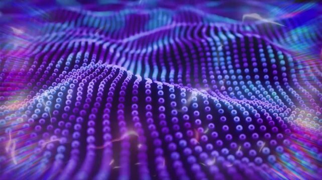 Abstract Glowing Cell Membrane and Microscopic Particle Waves 3D Illustration