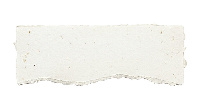 Torn white paper scrap with ragged edges, textured recycled paper strip, blank horizontal paper banner for notes and scrapbooking
