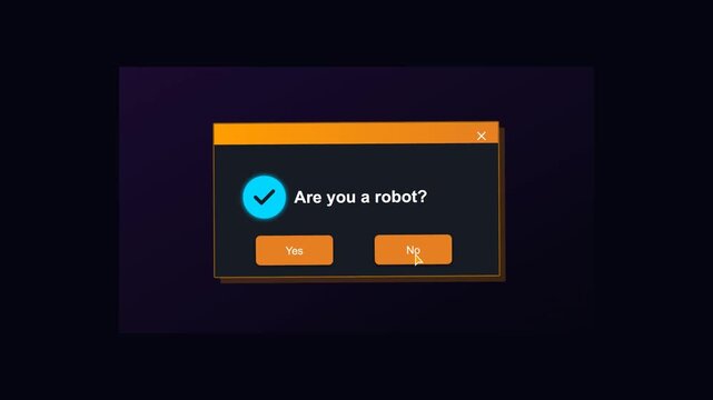 Verification Window Asking Are You a Robot with Cursor Clicking the No Button for Bot Detection