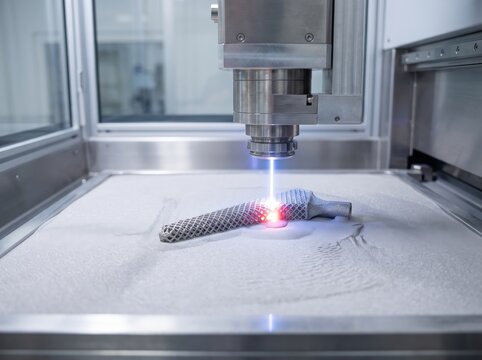 Advanced Additive Manufacturing Process with Close-up of Laser Printing on Surface Material