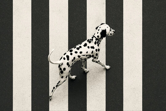 Bird's Eye View of Dalmatian Dog on a Striped Pedestrian Crosswalk