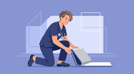 Fototapeta premium Nurse Preparing Medical Chart, Isolated on Transparent Background
