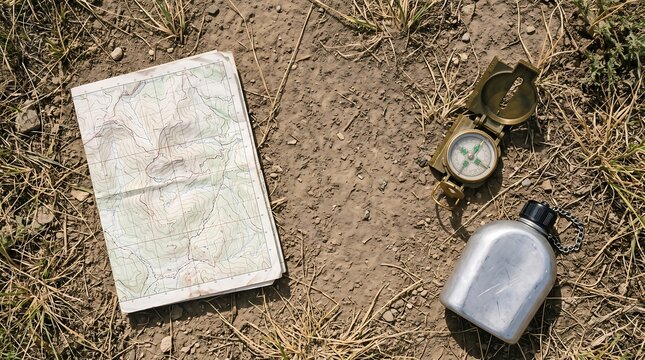 Map and compass for outdoor exploration and adventure