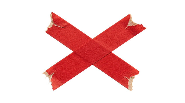 Red adhesive tape cross isolated on transparent background