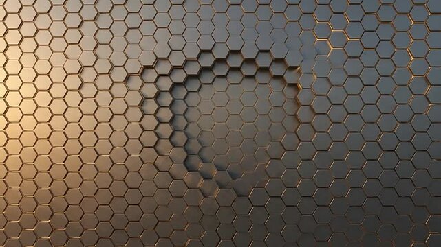 Abstract metallic hexagon grid pattern background with shifting wave motion